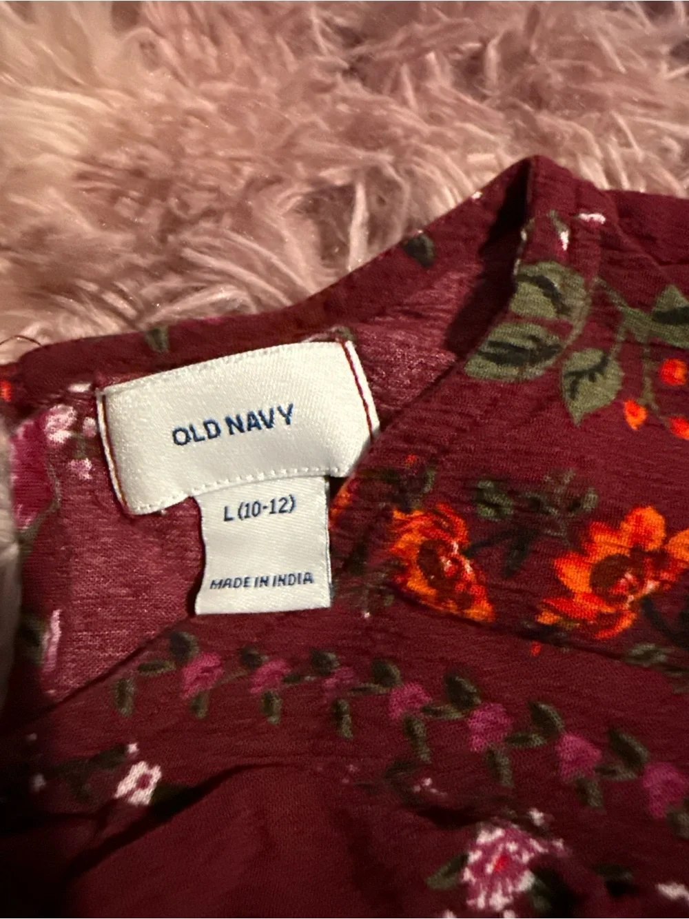 Old Navy Burgundy Floral Border-Print Long Sleeve Dress
